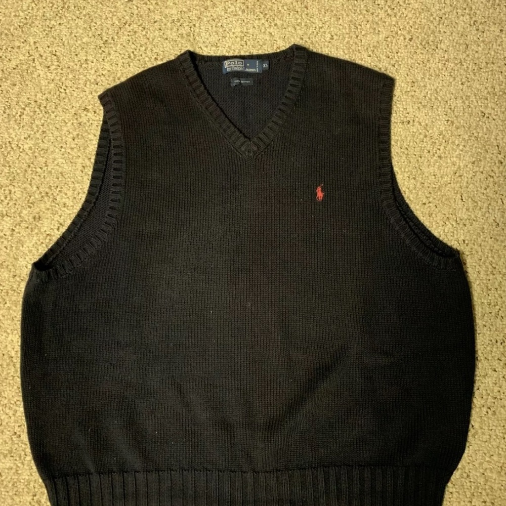 Polo Ralph Lauren Men’s Navy Blue Cotton Knit V-Neck Vest Size XL